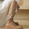 Fashion Women's Shoes Embroidered Western Cowboy Boots Autumn Pointed Toe Thick Heel High Knee Boots Woman Loose PU Leather Botas Mujer