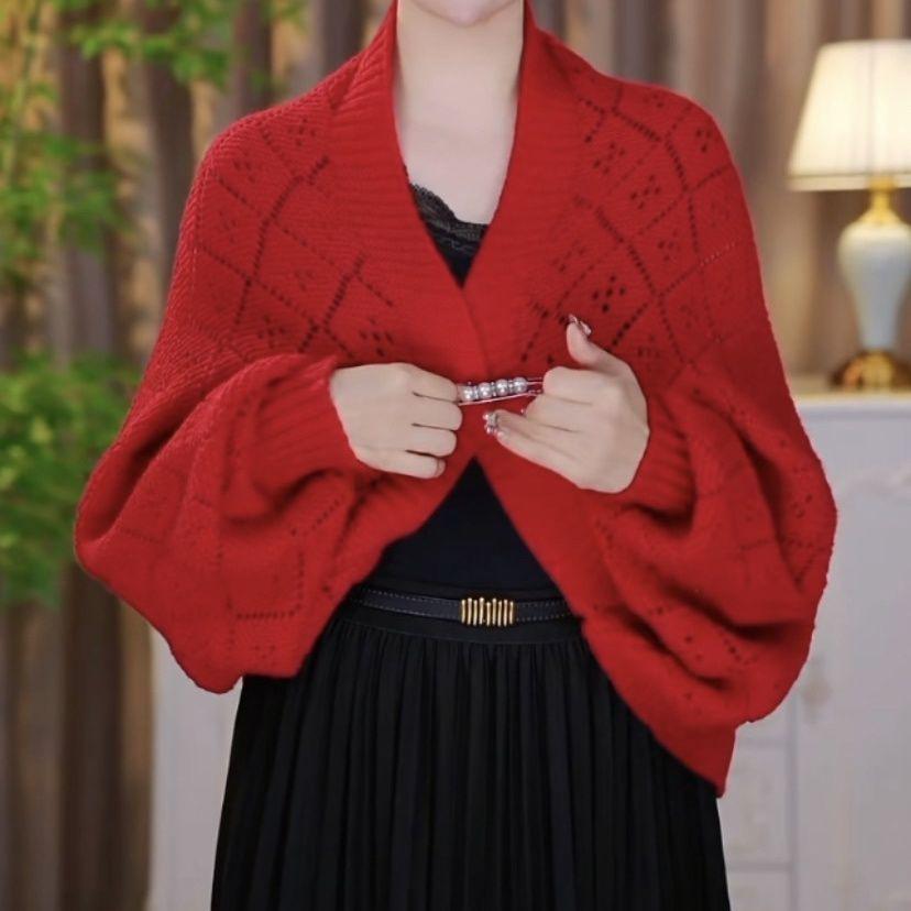2025 Spring Elegant Knitted Cheongsam Shawl Cardigan - Young, Simple Style