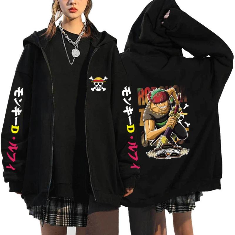 One Piece Luffy Printed Zipper Hoodie Men's Casual Hoodie Top Cardigan Coat