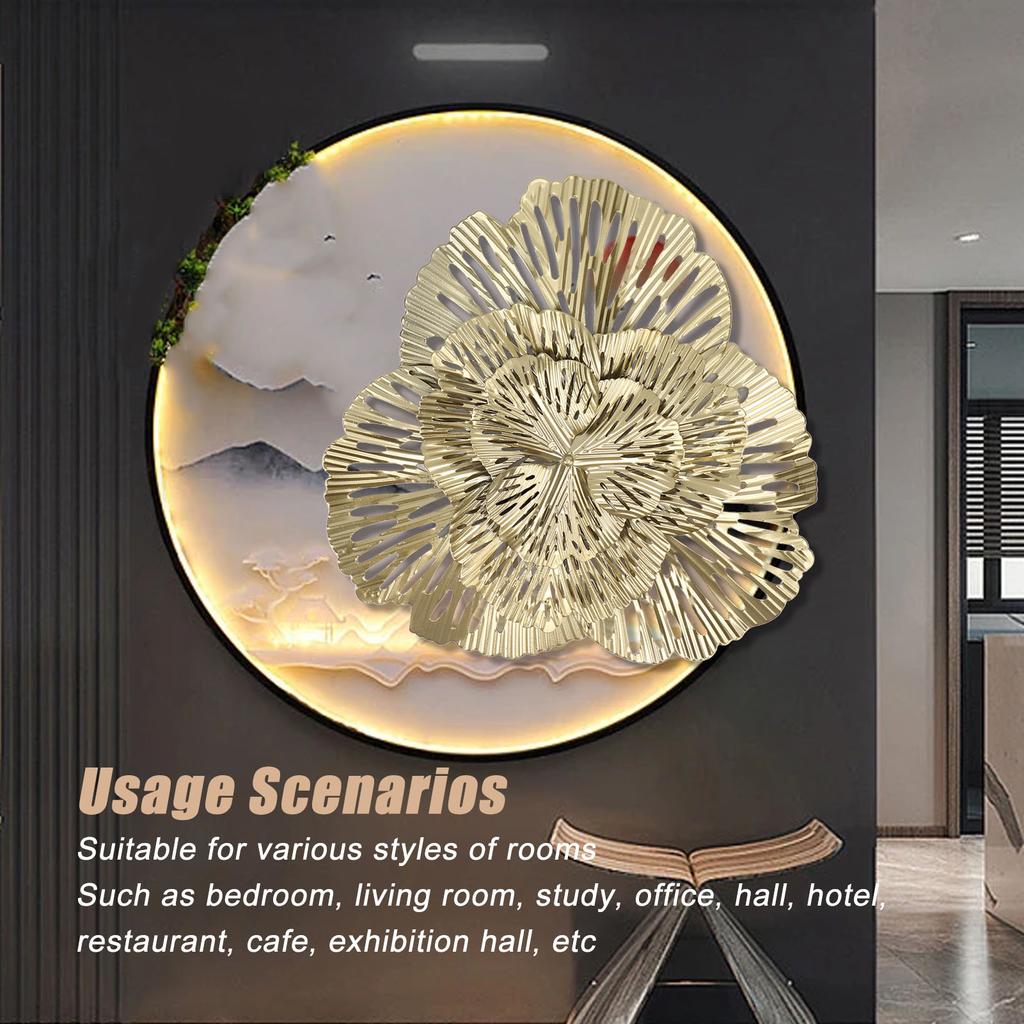 Metal Wall Decor Modern Stylish Triangular Ginkgo Flower Iron 3D Wall Sculpture for Living Room Bedroom Hall