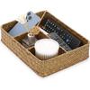 BTSKY Desk Drawer Organizer Tray, Coffee Station Organizer Tea Bag Organizer, Woven Seagrass Storage Basket with 4 Divided Sections Handwoven Wicker