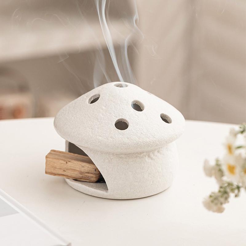 Mushroom Shaped Ceramic Incense Burner for Palo Santo, White Sage, Cone Incense, Home Decor Ornament