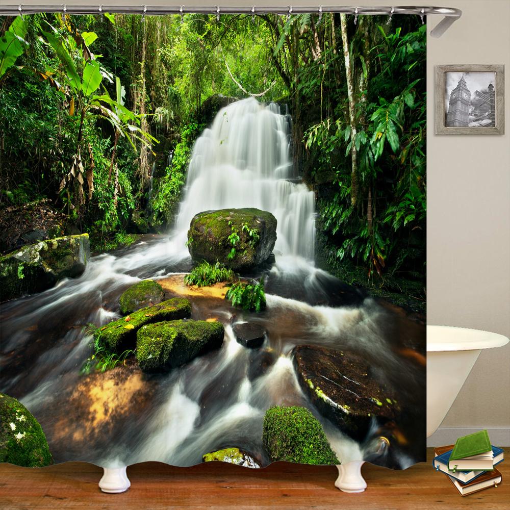 Natuur Bos Douchegordijn Waterdicht Badkamer Scherm Bomen Landschap Gordijnen Polyester Stof Huisdecoratie Badkamer Gordijnen