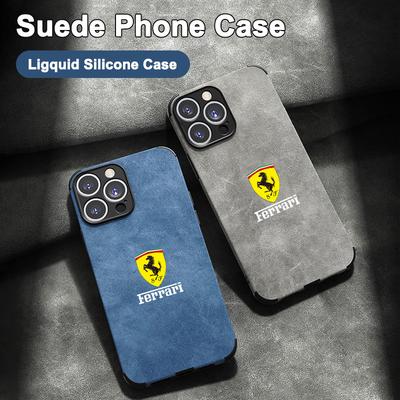 Suede Car Emblem All-inclusive Phone Case Cover For Ferrari Badges for iPhone 11 12 13 14 15 16 17 Pro X XR XS Max Mini 7 8 Plus