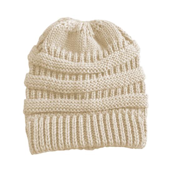 Women's Ponytail Hat Winter Warm Knitted Hat with Ponytail Tail Hole Soft Stretch Cable