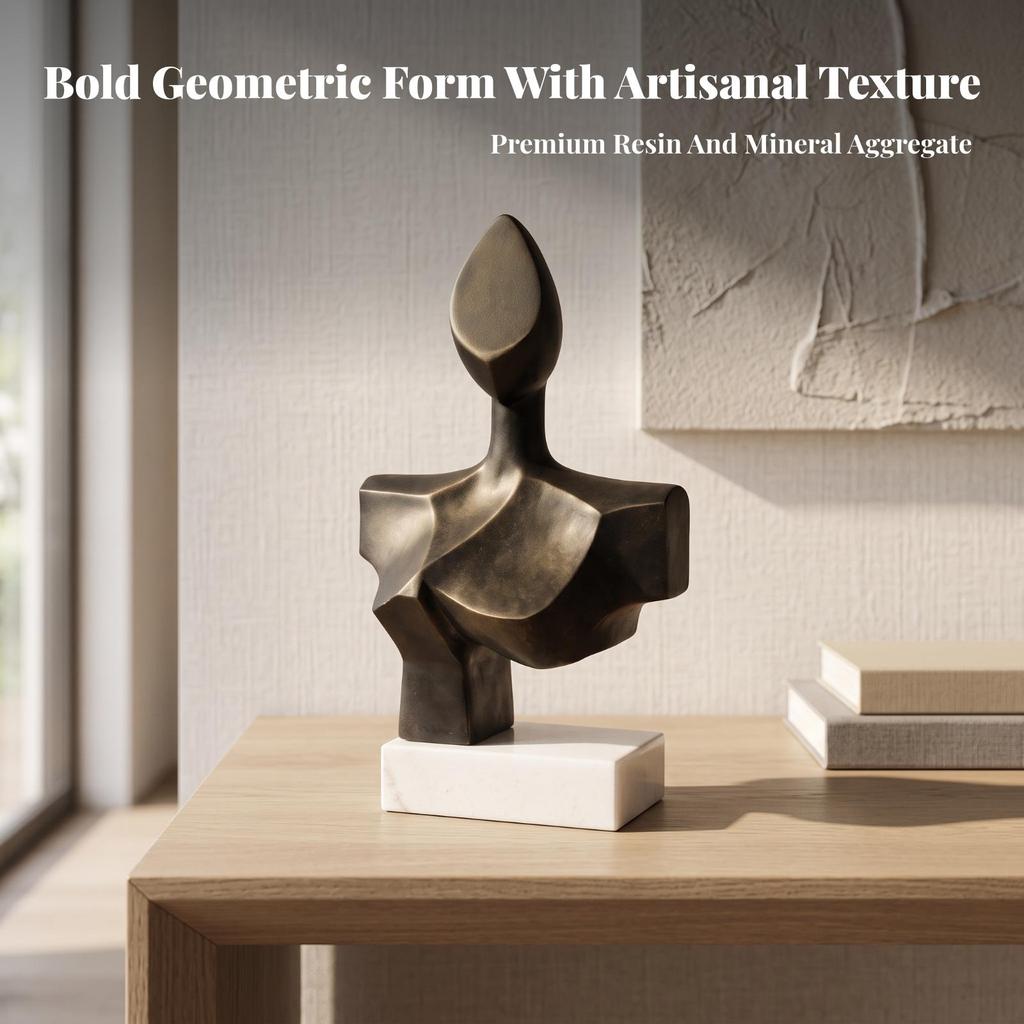 Torso Sculpture with Marble Base Modern Decorative Object Antiqued for Bookshelf