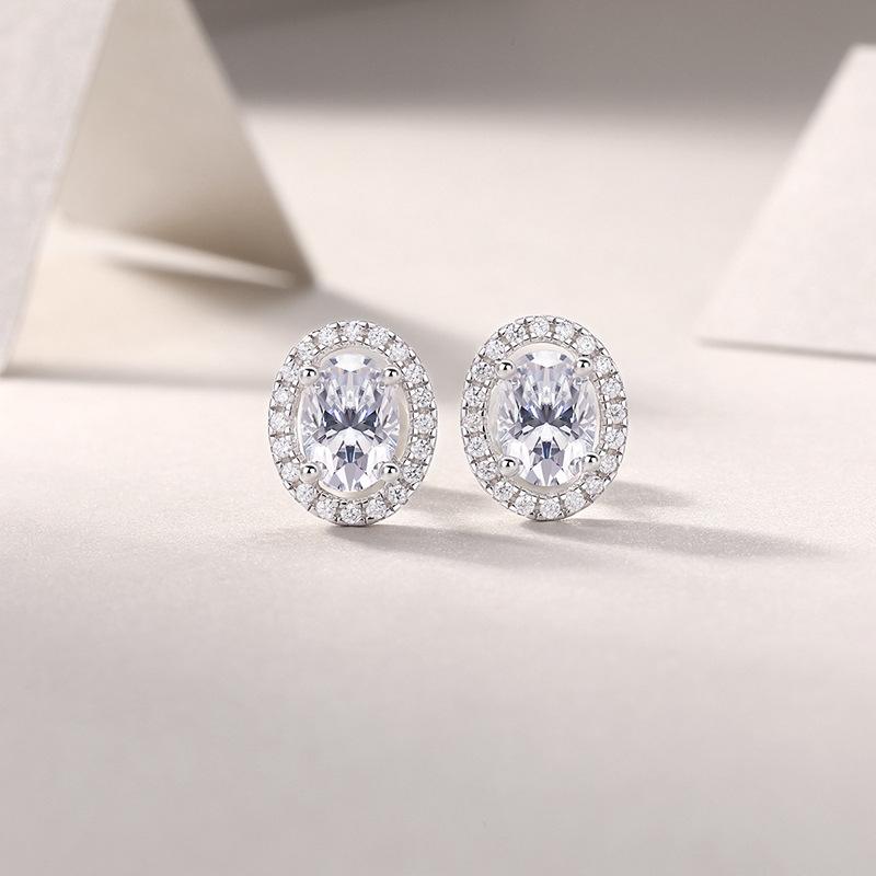 European and American Micro Inlaid Attendance Daily Matching Earrings Women s Oval Geometric Inlaid Zircon Zircon