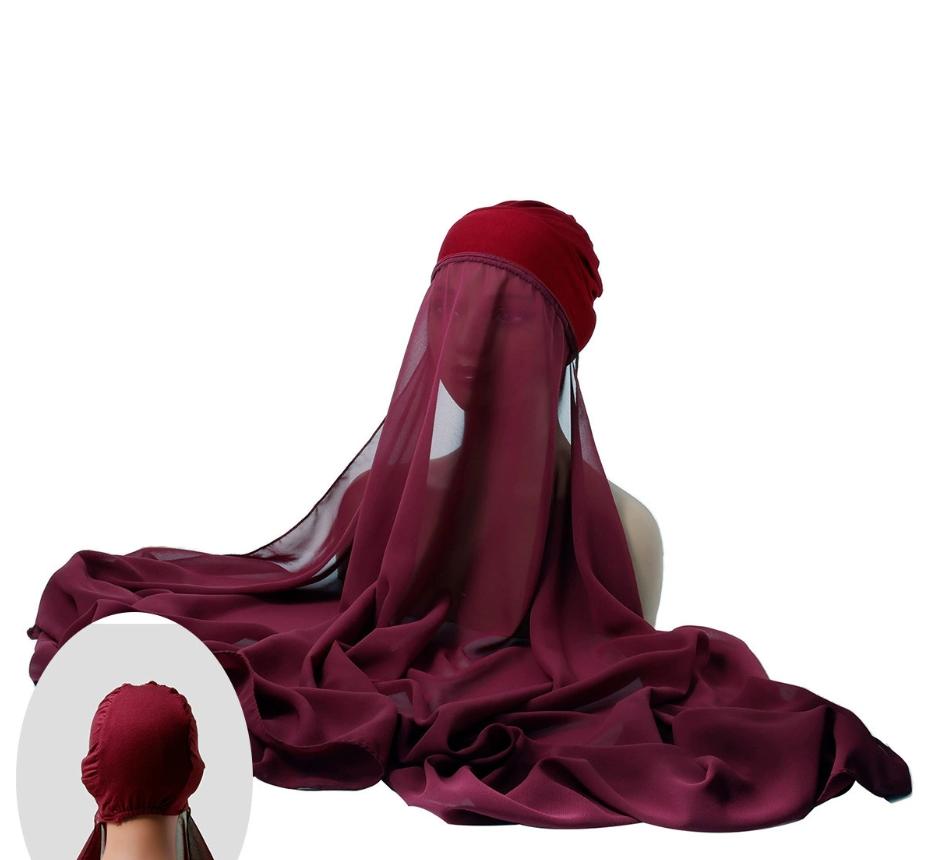Ramadan Instant Hijabs Chiffon Hijab Scarf With Jersey Caps Bonnet Brand Design Muslim Scarf Women Islamic Underscarf Hijabs