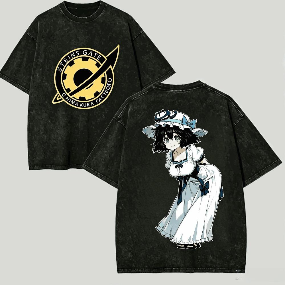 Steinsgate Shirt Vintage Gewaschen Unisex Oversized Anime Streetwear Weiche Baumwolle Kurzarm T-Shirt Geschenk Kleidung Oberteile 2026 Heißer Verkauf