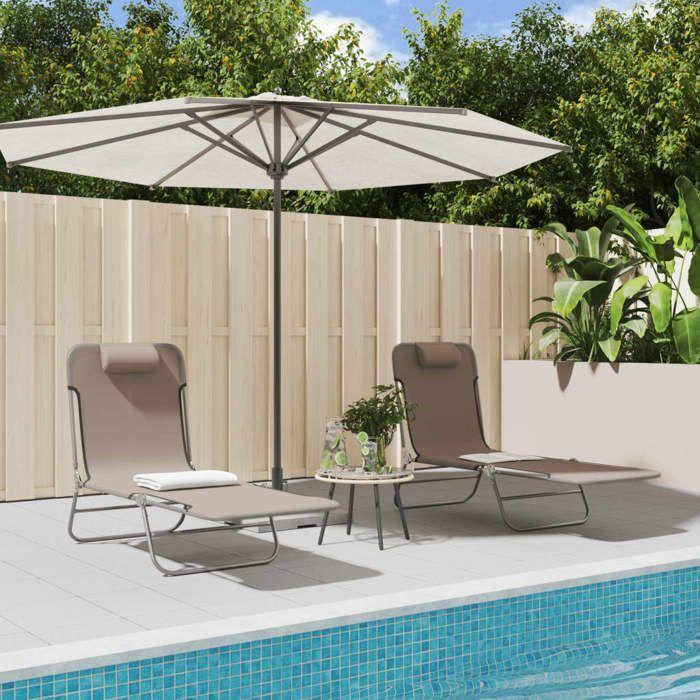 VidaXL Lot de 2 Chaises Longues Pliables, Bain de Soleil, Transat de Terrasse, Siège de Jardin Patio Extérieur, Marron 360184
