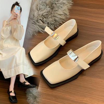 Square Head Mary Jane Shoes Women's Shoes 2024 Spring Light Mouth Thick Heel with French Late Evening Wind Retro Single Shoes