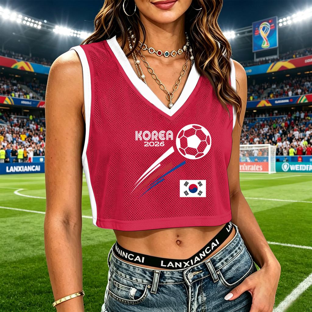 Women V Neck Sleeveless Crop Top Mesh Casual Loose Fit Tank with 2026 Print and Flag Graphic for Sports and Wear