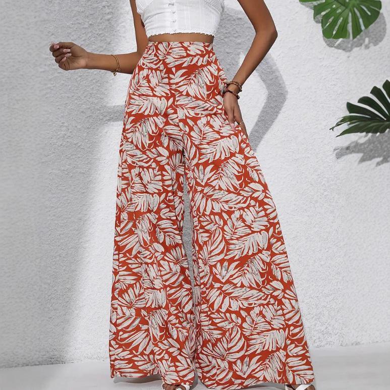 European American Holiday Style Wide Leg Printed Casual Pants - Spring, Summer, Autumn 