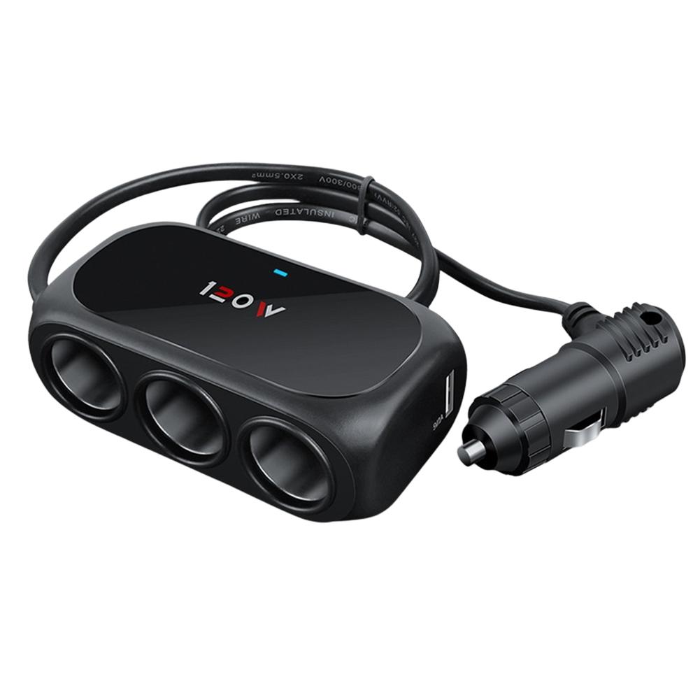 3 Socket Car Cigarette Lighter Splitter Dual USB LED Car Fast Charger 120W 12V 24V Car Charger Adapter for iPhone IPad Dashcam