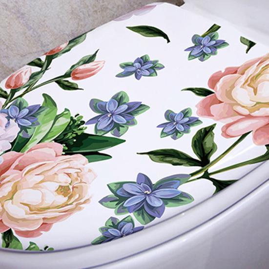 Toilet Lid Sticker Strong Stickiness PVC Waterproof Removable Easy-peel Peony Flower Decal Wall Decoration