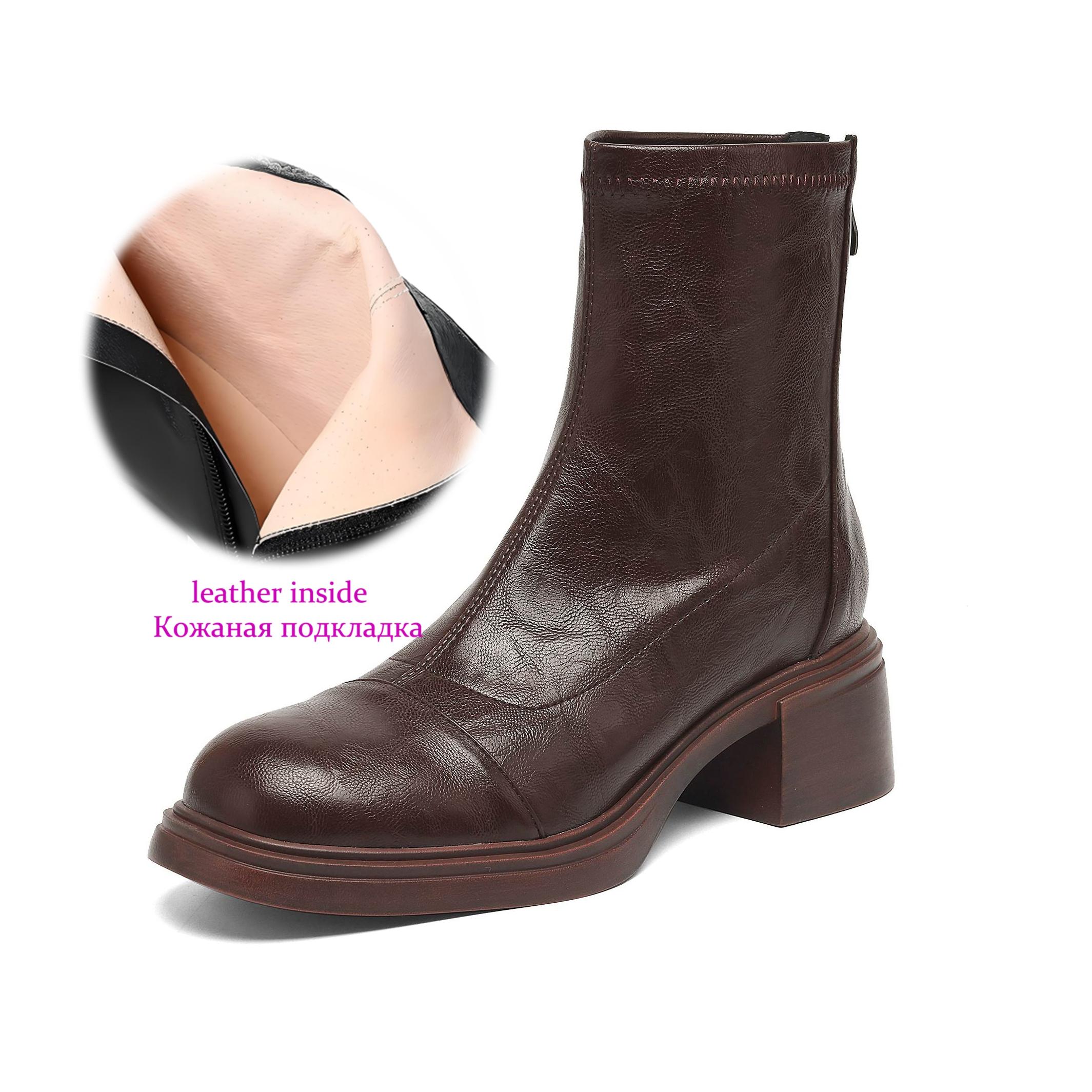 

Krazing Pot Microfiber Round Toe Chunky Heels Motorcycle Boots Size 42 Zip Women Pleated Decoration Platform Ankle Boots 34