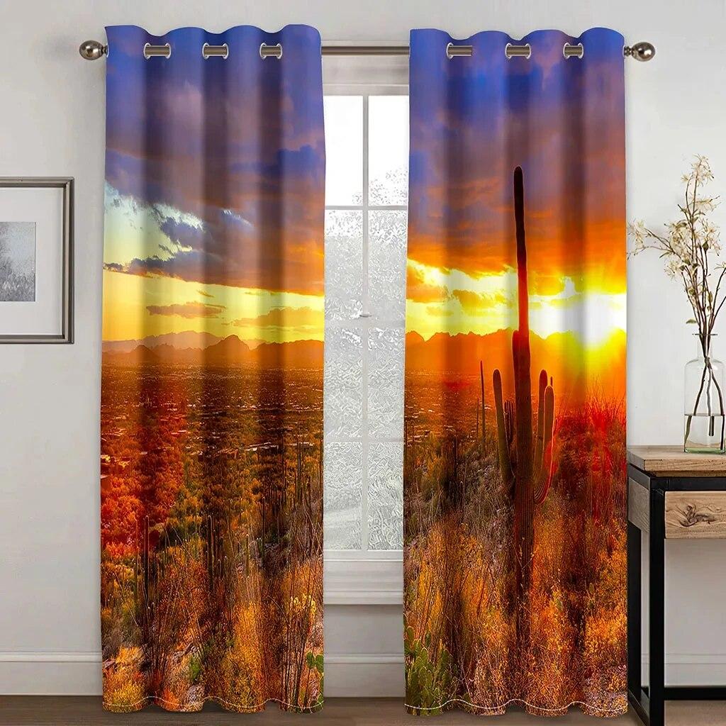 The Beach In The Moonlight Scenery Mediterrane High Shading Curtain Natural Scenery Living Room Curtain Bedroom Decor 2 Pieces