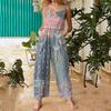 Tuta da donna casual alla moda ampia con spalline posteriori e gamba larga con stampa vintage