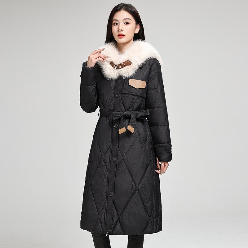 Cotton Women's 2025 Winter New Temperament: Mid-length Over-the-knee Large Fur Collar Thickened Warm Cotton Jacket