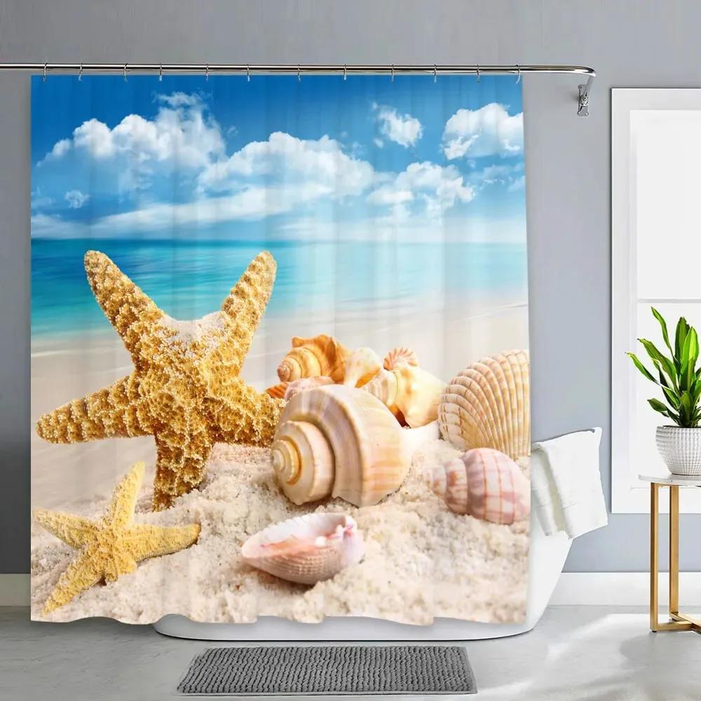 1PC Green Tropical Plants Shower Curtains for Bathroom Polyester Seaworld Shower Curtain Printing Curtain Beach Shower Curtains