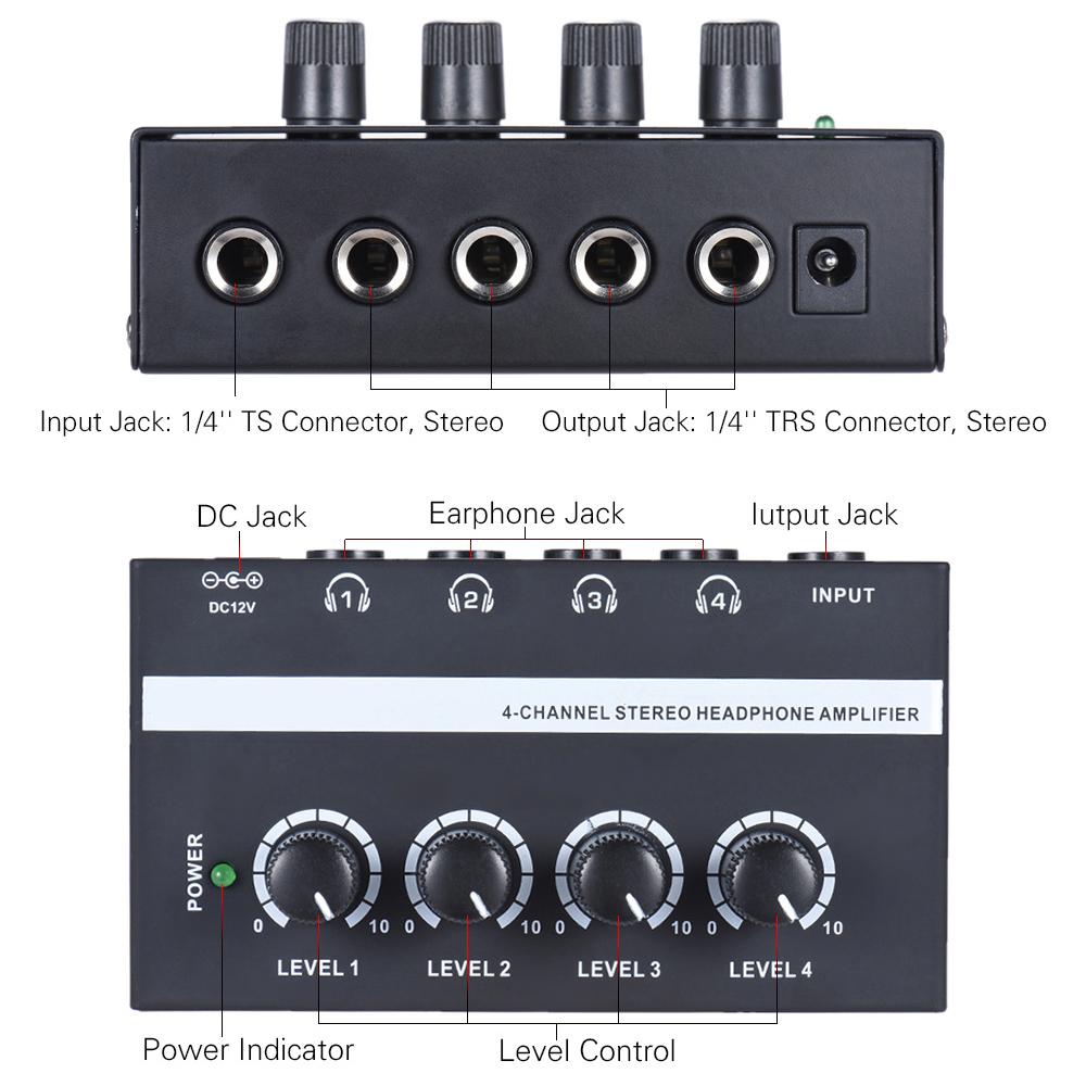 HA400 Ultra Compact 4 Channels Mini Audio Stereo Headphone Amplifier with Power Adapter