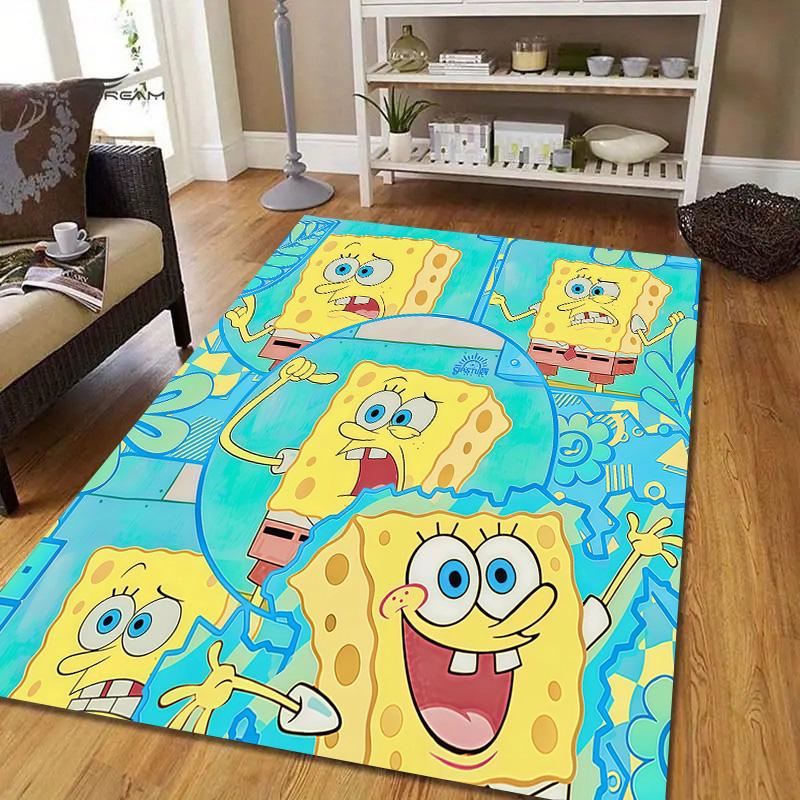 SpongeBob SquarePants3 Flannel Pattern Square Carpet,Area Rug,Carpet Rug for Living Room Bedroom Sofa Playroom Decor,Non-slip Floor Mat
