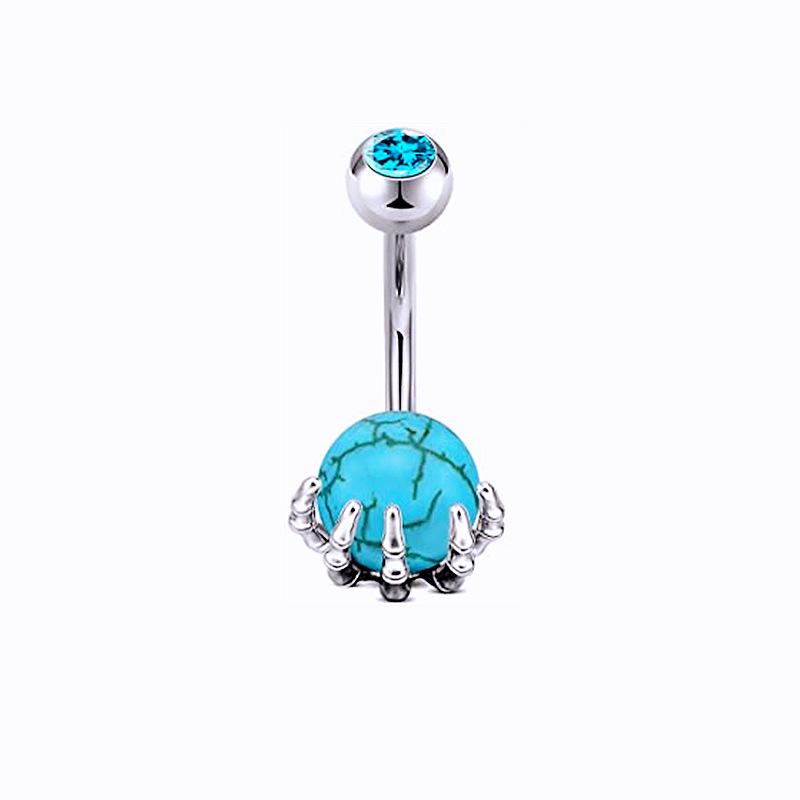 Multi-Color Turquoise Belly Button Ring with Skull and Ball Design