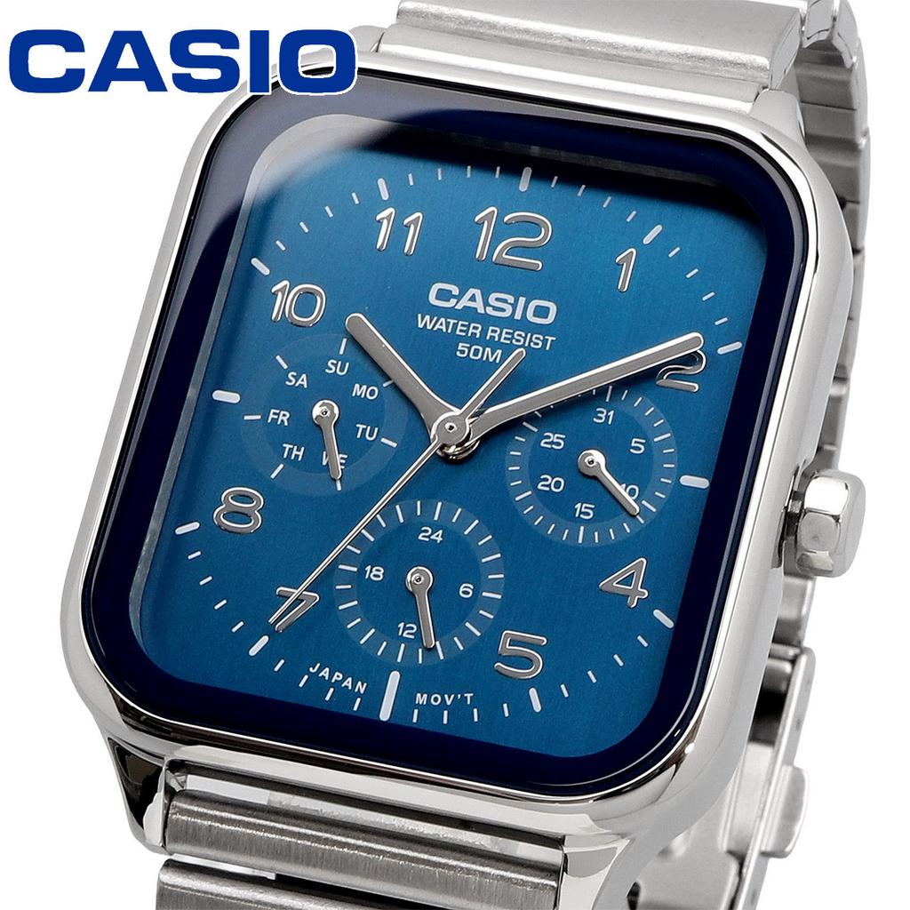 CASIO Standard Round Rectangle Blue Watch, 24-Hour Display, Multifunction, Men's, MTP-M306D-2AV
