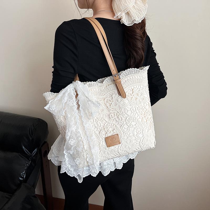 Lace Bow Large Capacity Tote Bag Women's New Versatile Shoulder Bag