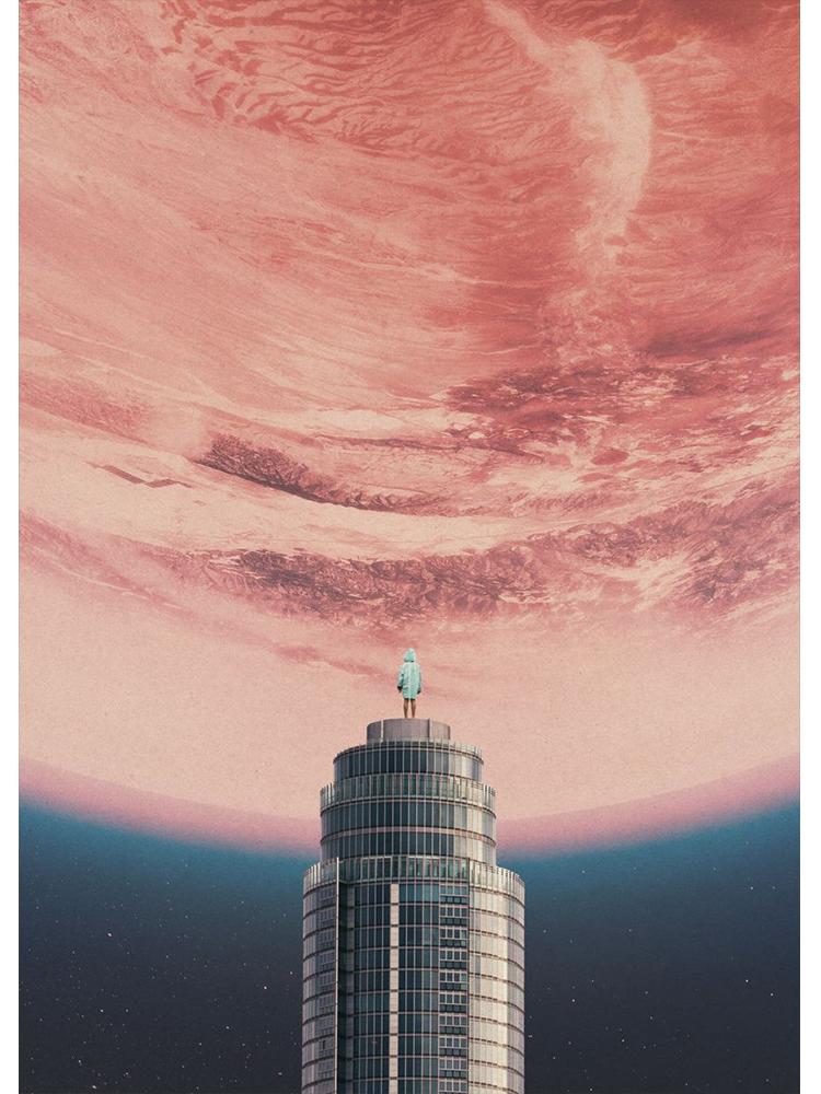 Vinatge Space Collage Night Sky Posters Canvas Painting Galaxy Moon Surrealism Wall Art Picture For Living Room Home Decoration