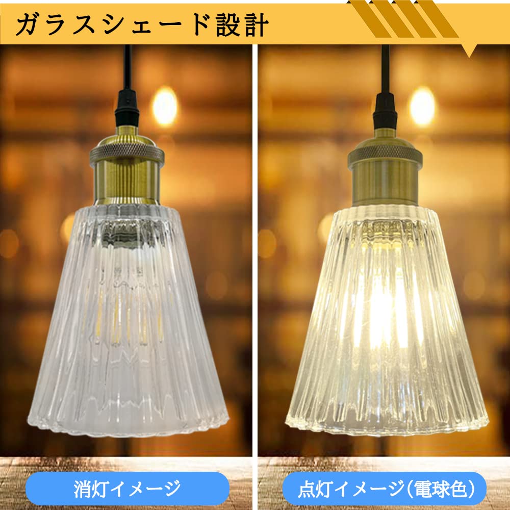 LED Pendant Light with Glass Stripe Nordic Retro Antique E26 Transparent for Ceiling Hook Stylish Interior Ceiling Ambient Dining Room Lighting