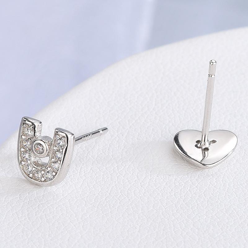 S925 Korean Style Sweet Asymmetric Earrings IOU Love Alphabet Letter Earrings Creative Design Heart-Shaped U-Shaped Earrings