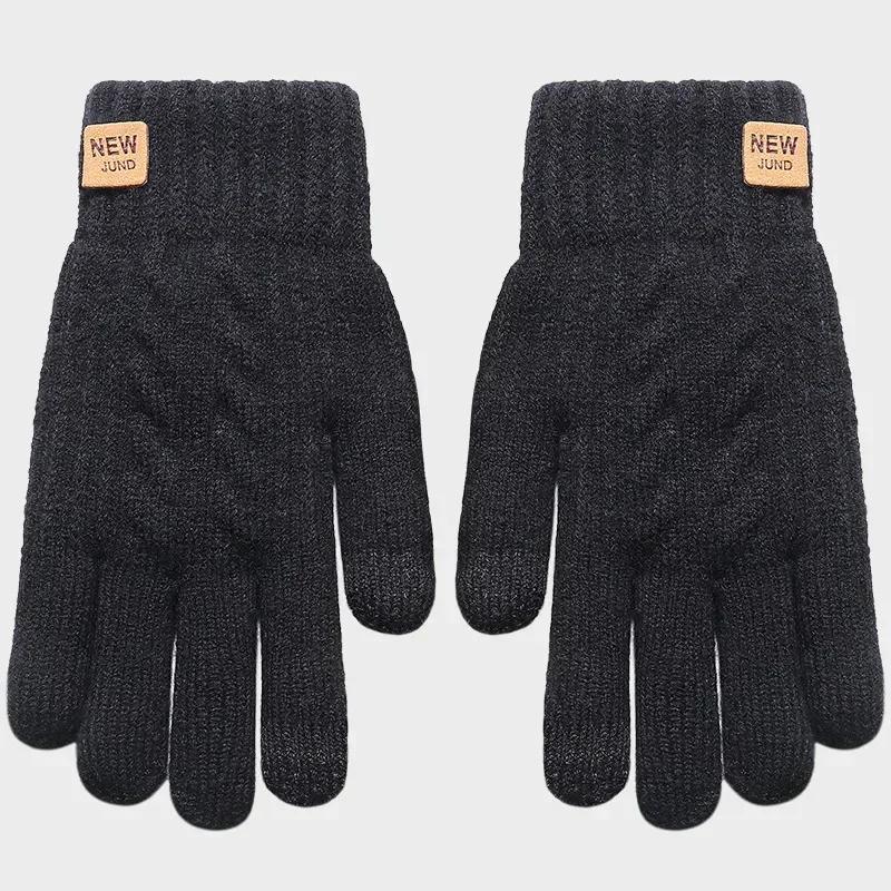 Botvotee Wholesale Fleece Lined Fashion Warm Black Cable Knitted Winter Touch Screen Gloves for Women Men