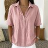 Women's Linen Blend Shirt Casual Short Sleeve Button-Down Loose Fit Blouse Tops