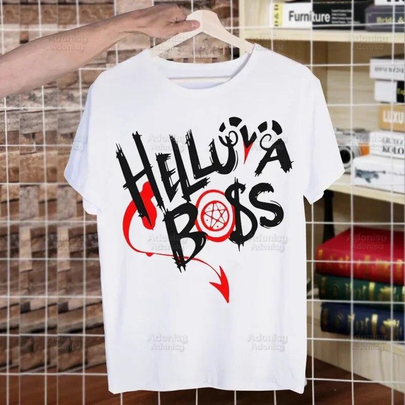 Helluva Boss Printed T Shirt Unisex Retro Washed Tops Tees Harajuku Tshirt Streetwear Hip Hop Unisex T-shirts
