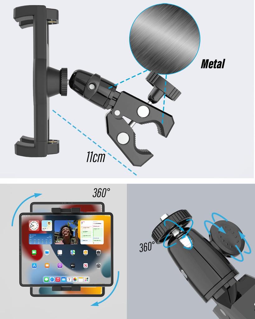 EXSHOW 2025 Reinforced Metal Tablet Holder for Smartphone Easy Japanese Instruction Manual Wide Compatible with iPad Pro Air Android Hero and Osmo