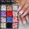 Kawaii Colorful Mixed Resin Rhinestone Nail Art Charms Bowknot Pearls Kit DIY Manicure Decorations Box With Wax Pen Tweezers