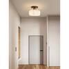 Mid Century Modern Glass Semi Flush Mount Ceiling Light Opal Milk Glass Lighting Fixture Ribbed Flower Walnut Wood Hallway Close To Ceiling Lamp for