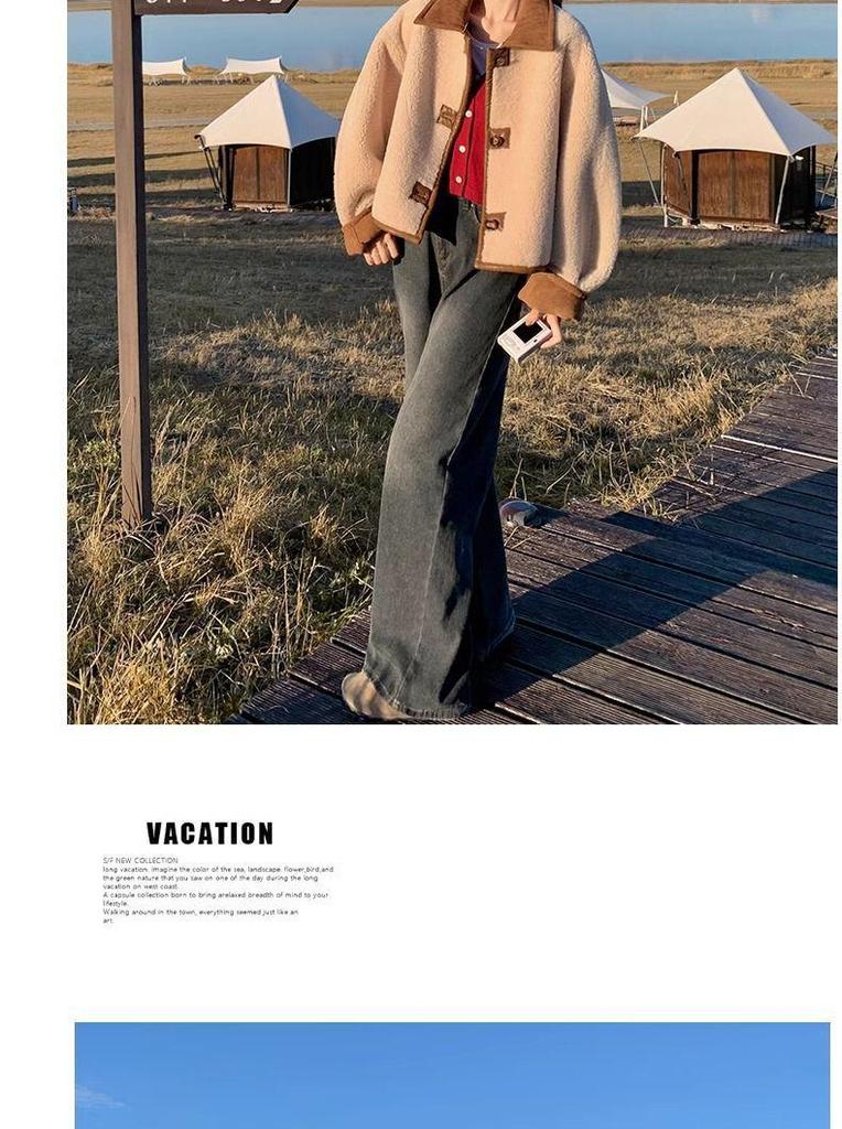 Women's Fashionable Petite Shearling Coat: Thickened, Reversible with Fur and Suede-Like Fabric, Short Anti-Suede Plush Top