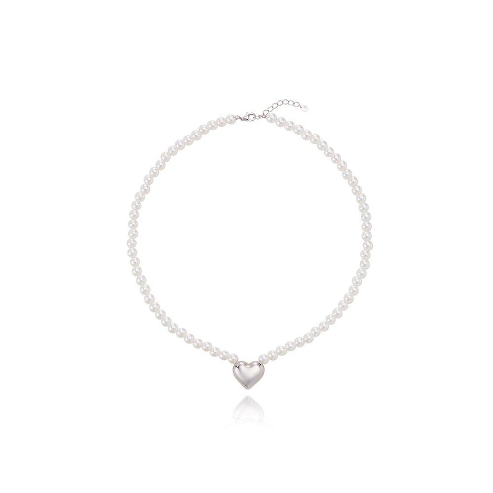 Heart Plump (Pearl) Silver-White Necklace Tnssvw13915M(Lt)