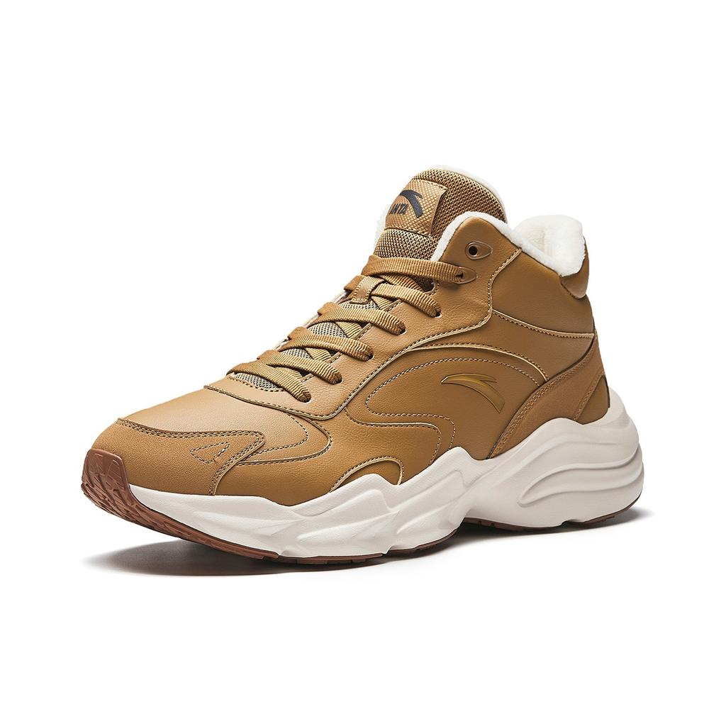 Anta Walker Synthetic Leather Fabric Wear-Resistant High-Top Casual Shoes Men Sneakers Light-Tea-Brown 912548923-3