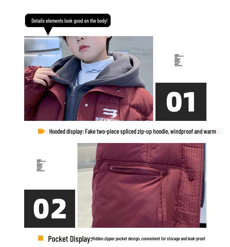 Boys' Red Winter Two-in-One Thickened Cotton Jacket