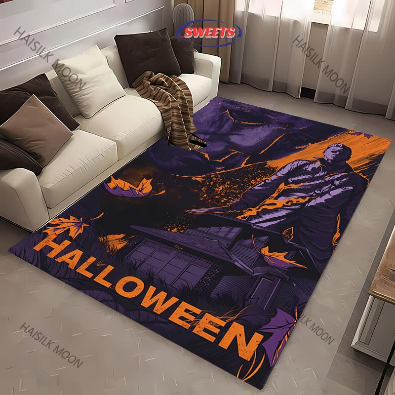 1PC Halloween Horror Carpet M-Michael M-Myers Theme Rugs for Living Rooms Bedroom Entrance Door Decor Non-slip All Seasons Mat