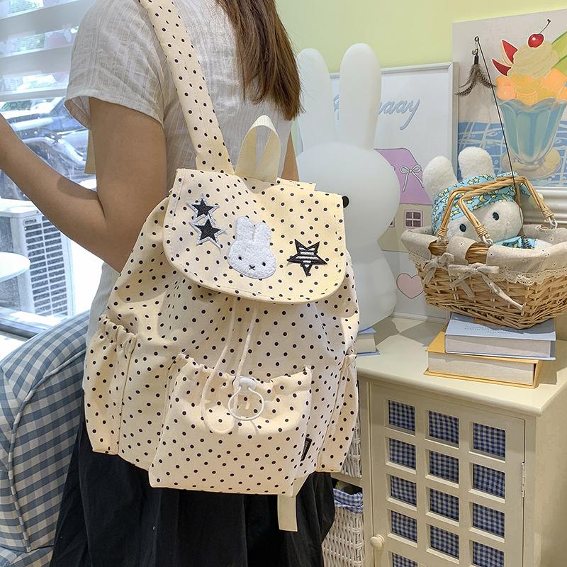 Schoolbag1011 new Korean version polka dot star versatile girl drawstring backpack high-end girls travel small backpack