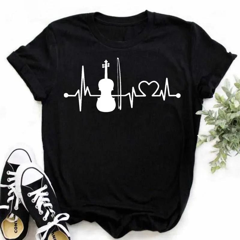 Damen T-Shirt Musik Oberteile Kurzarm Schwarz T-Shirt Damen Lässig Neu Harajuku Lustig Musiknote Kunst T-Shirt Mode