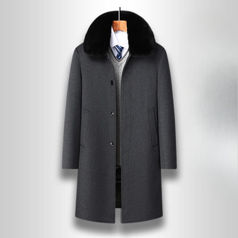 Winter Men's Woolen Coat Medium and Long Turn-over Collar Down Removal Liner Two Wear Woolen Coat Men's Coat