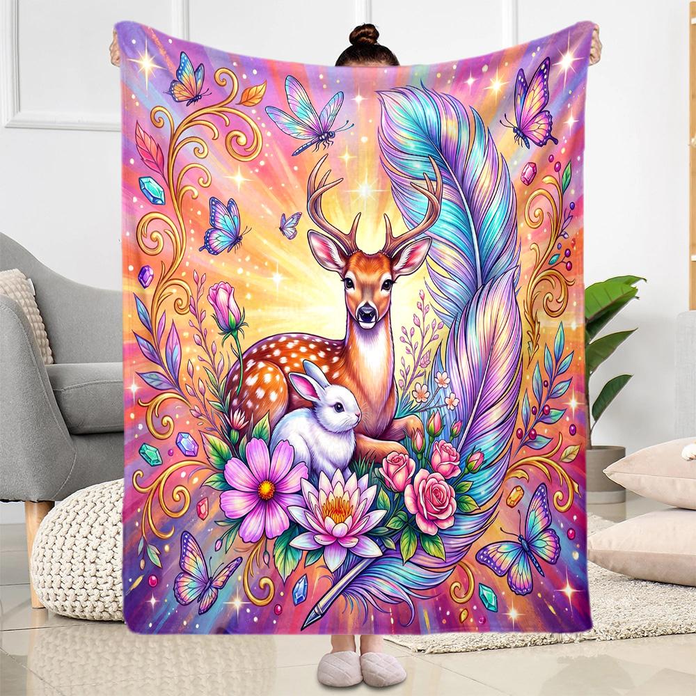 Magical Deer Fantasy Blanket,Suitable for sofas, offices, travel, living rooms, Gifts to relatives and friends, Blanket,Suitable for all seasons.