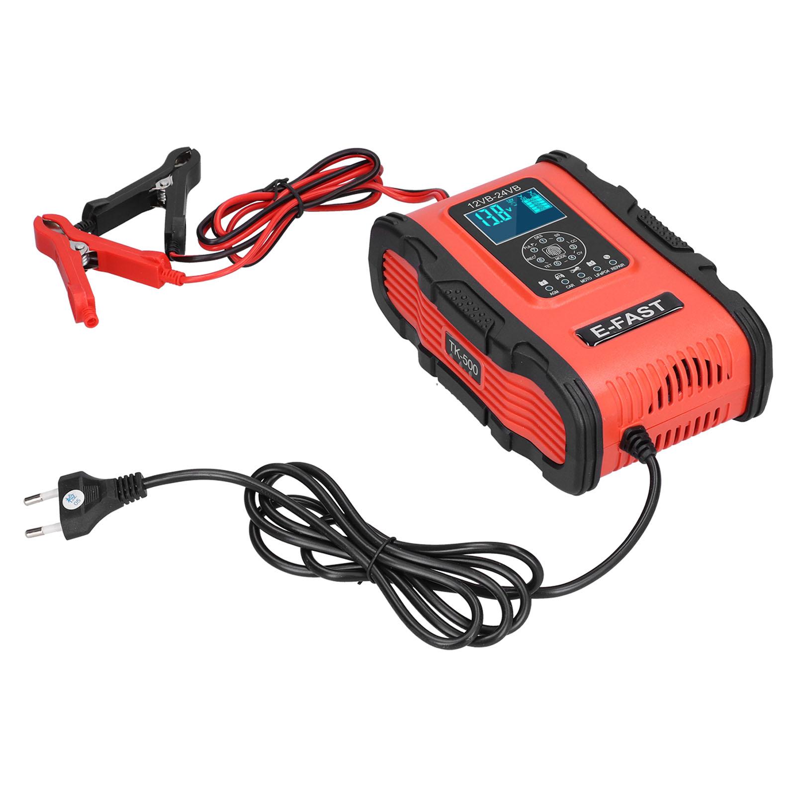 Chytrá nabíječka baterií 12V 12A 24V 6A 7stupňové nabíjení Pulzní oprava pro auto Motocykl Loď Červená Černá black