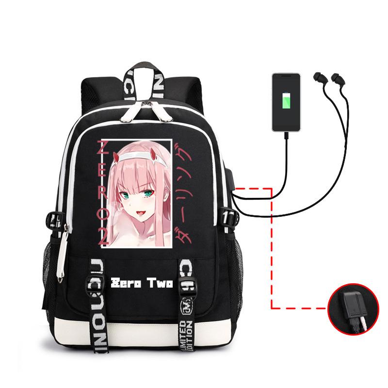 Arling In The Franxxx Anime Printed Backpack Male And Female Usb Large Capacity Charging Headphones School Bag