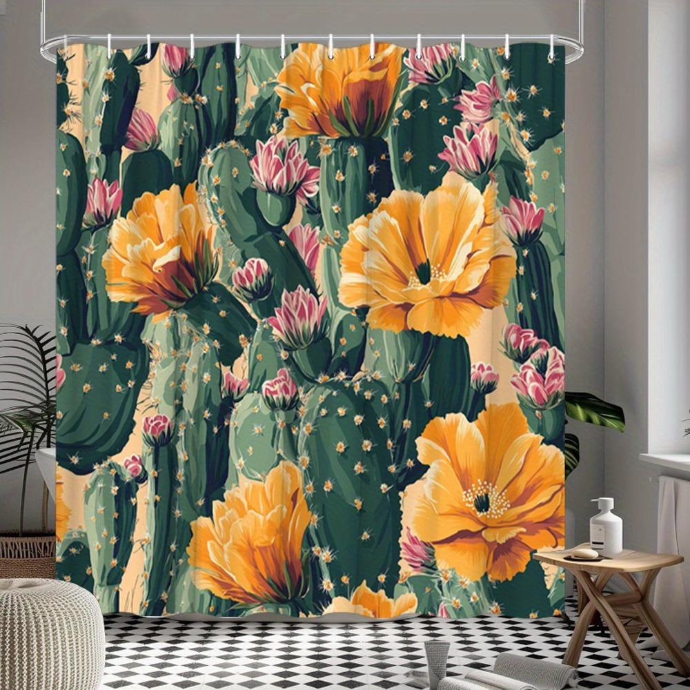 

Cactus And Flower Design Shower Curtain Washable Dirt-Resistant Shower Head Waterproof Polyester Bath Curtain For Home Decor W60H190(CM)-1 Pcs